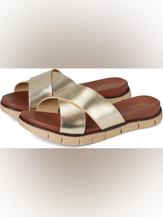 MIA Shoes - Elissa Gold Slide by Mia Gold Cross Strap Sandal